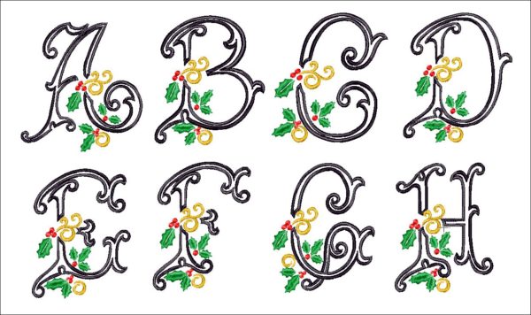 Vintage Holly Embroidery monogram alphabet font set